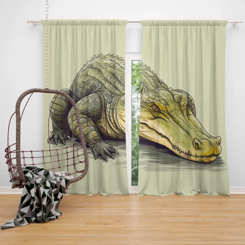 Flat Crocodile Illustration Window Curtain