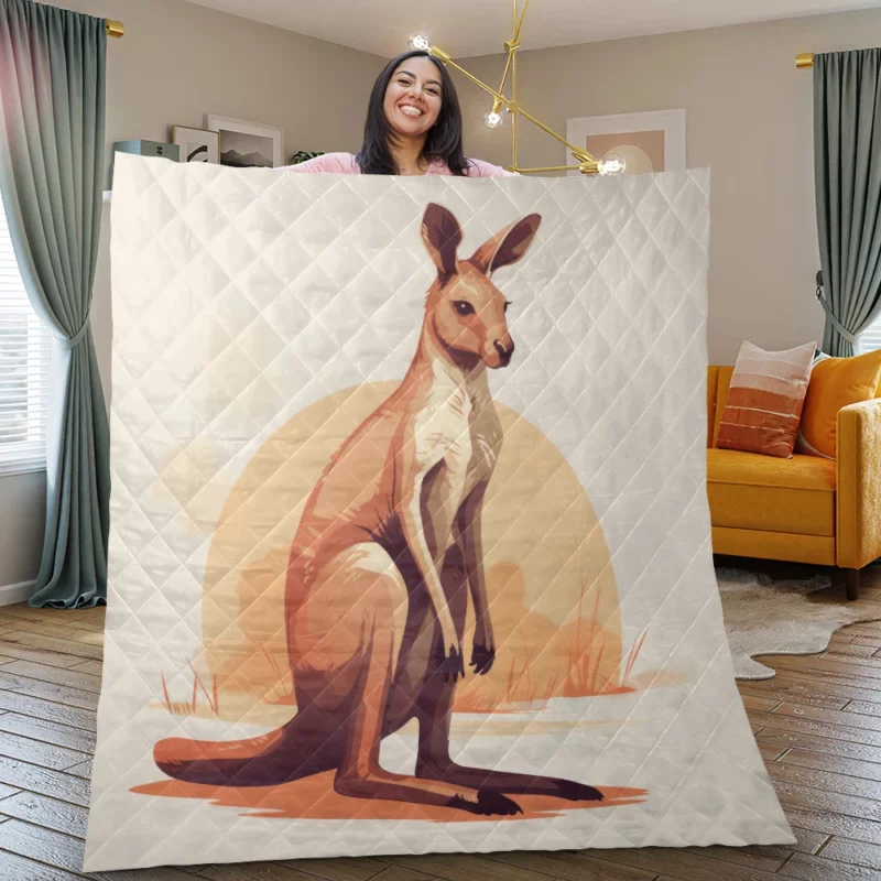 Flat Kangaroo Illustration Quilt Blanket