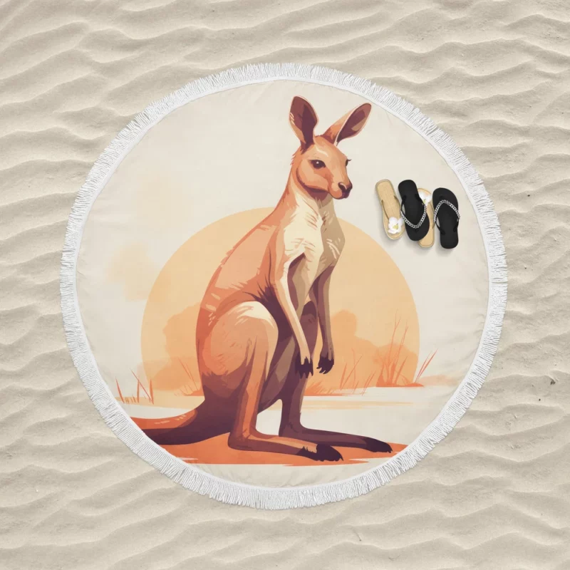 Flat Kangaroo Illustration Round Beach Towel