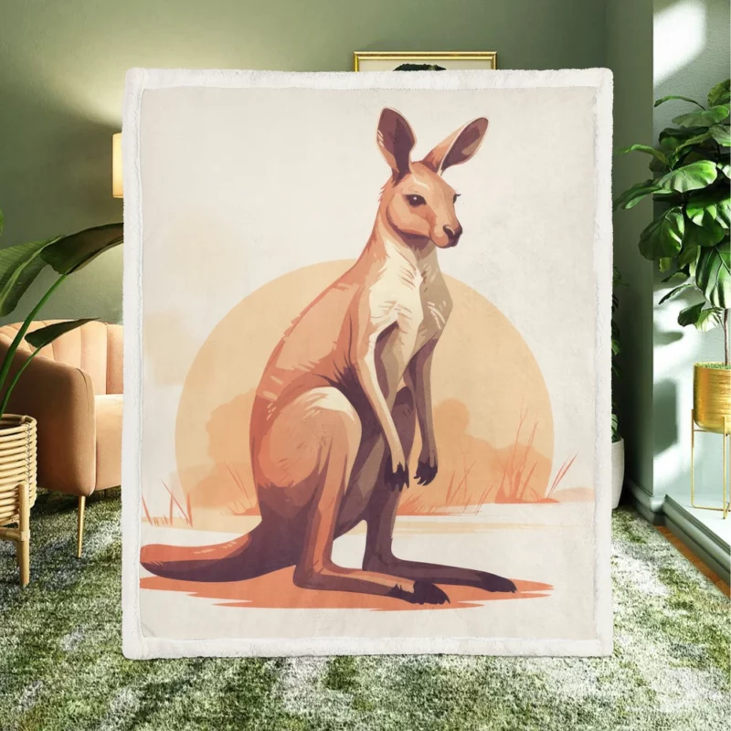 Flat Kangaroo Illustration Sherpa Fleece Blanket