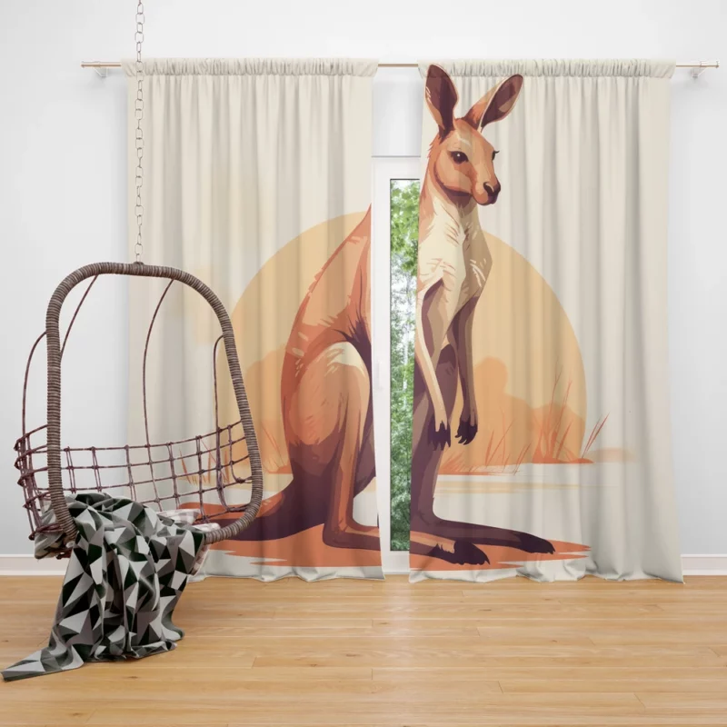 Flat Kangaroo Illustration Window Curtain