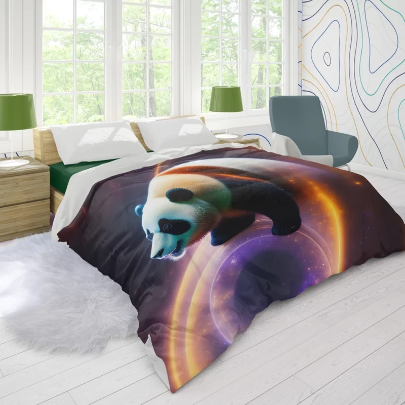 Flying Panda in a Galaxy Duvet Cover