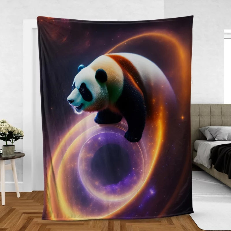 Flying Panda in a Galaxy Fleece Blanket