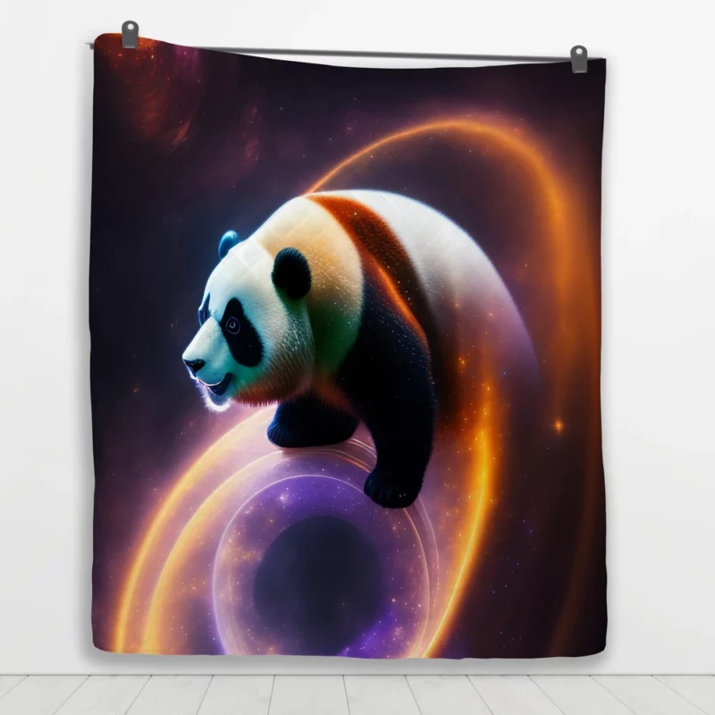 Flying Panda in a Galaxy Quilt Blanket 1