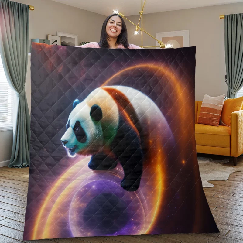 Flying Panda in a Galaxy Quilt Blanket