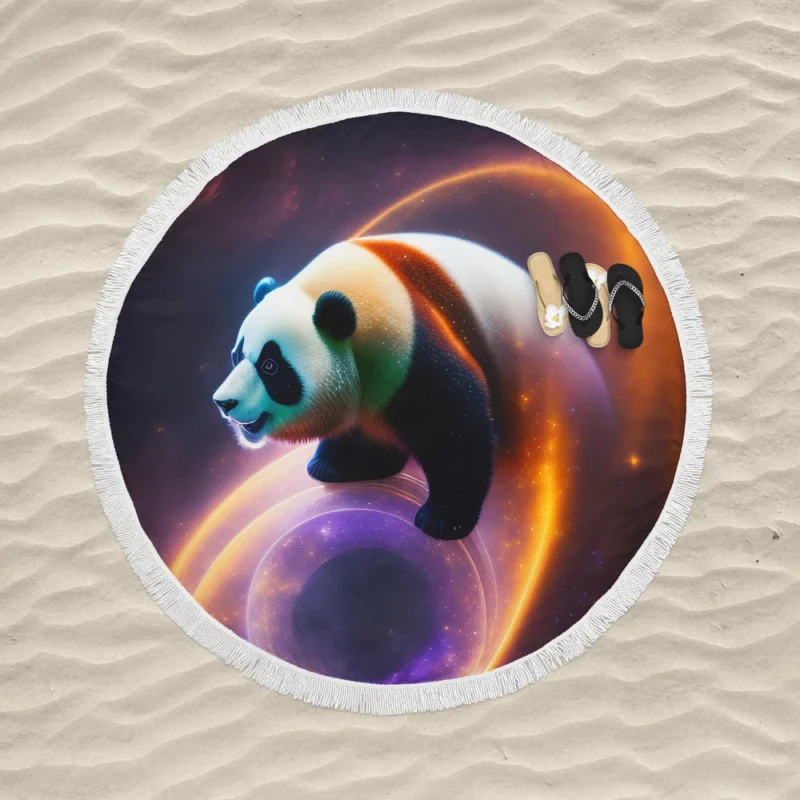 Flying Panda in a Galaxy Round Beach Towel