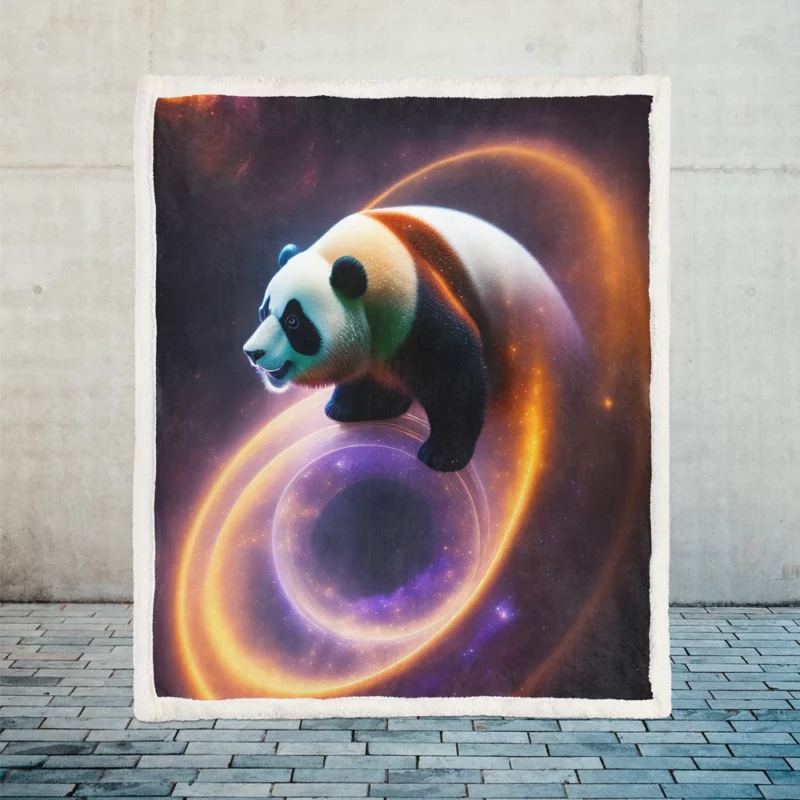 Flying Panda in a Galaxy Sherpa Fleece Blanket