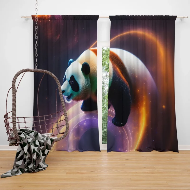 Flying Panda in a Galaxy Window Curtain