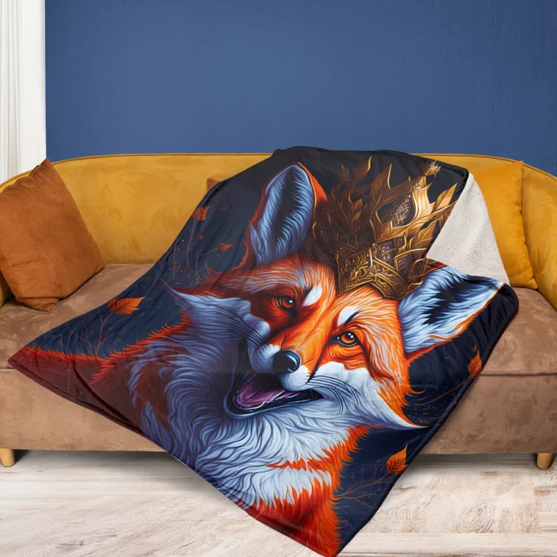 Fox Illustration Artwork Fleece Blanket 1