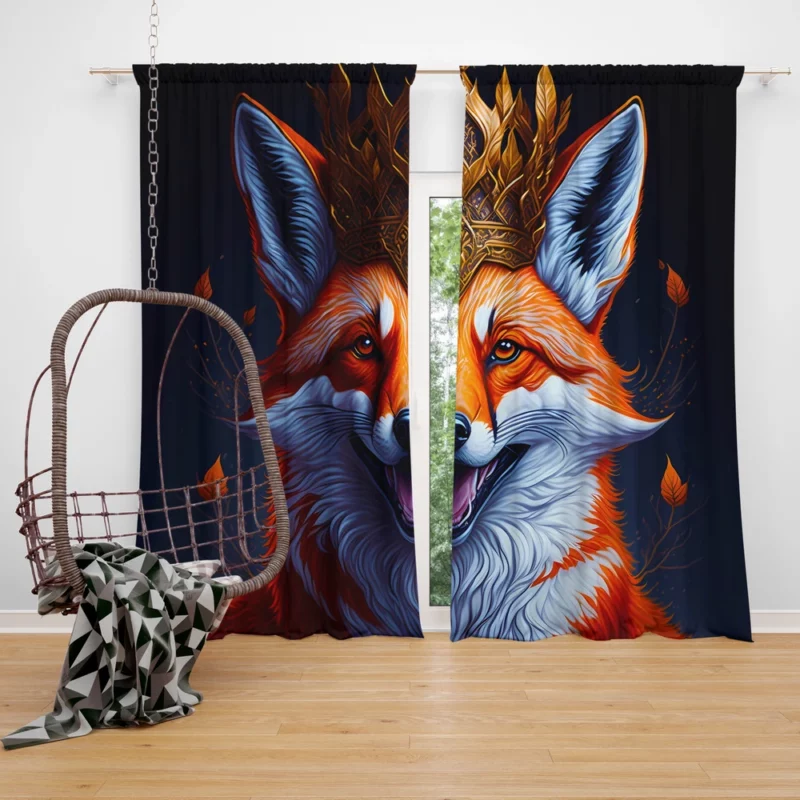 Fox Illustration Artwork Window Curtain