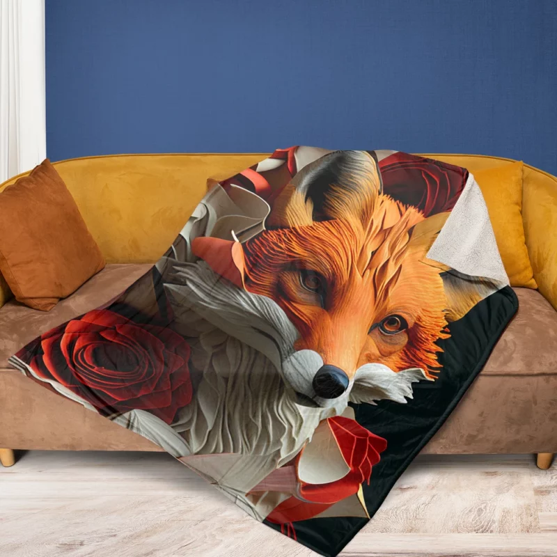 Fox Paper Style Portrait Fleece Blanket 1