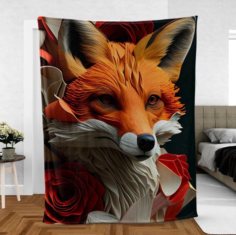 Fox Paper Style Portrait Fleece Blanket