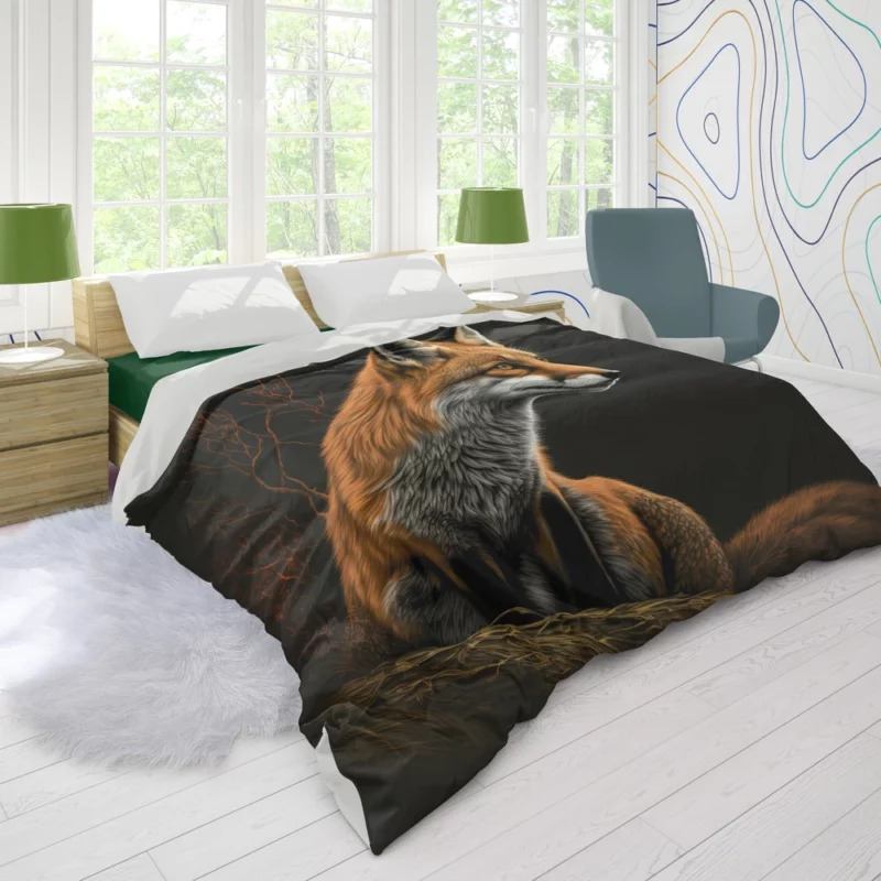 Fox Sitting on Hill Painting Duvet Cover