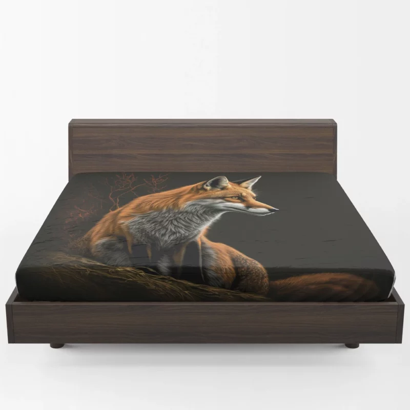 Fox Sitting on Hill Painting Fitted Sheet 1