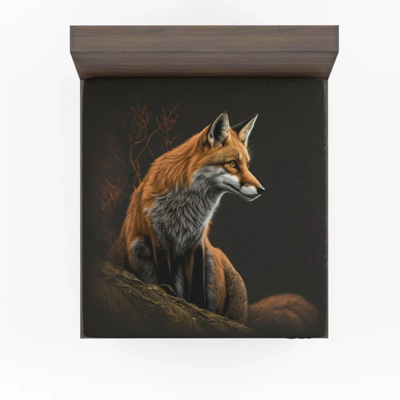 Fox Sitting on Hill Painting Fitted Sheet