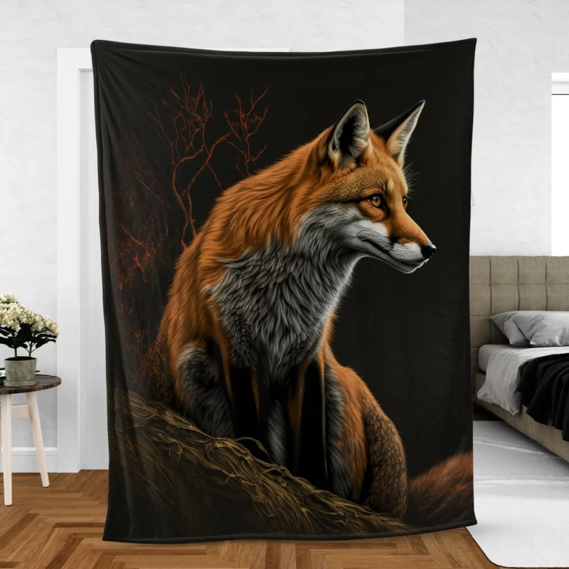 Fox Sitting on Hill Painting Fleece Blanket