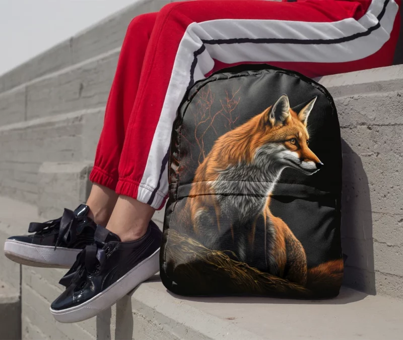 Fox Sitting on Hill Painting Minimalist Backpack 1