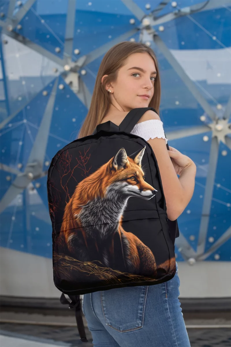 Fox Sitting on Hill Painting Minimalist Backpack 2