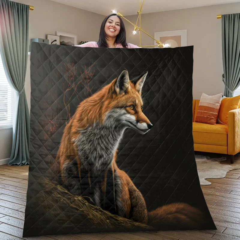 Fox Sitting on Hill Painting Quilt Blanket