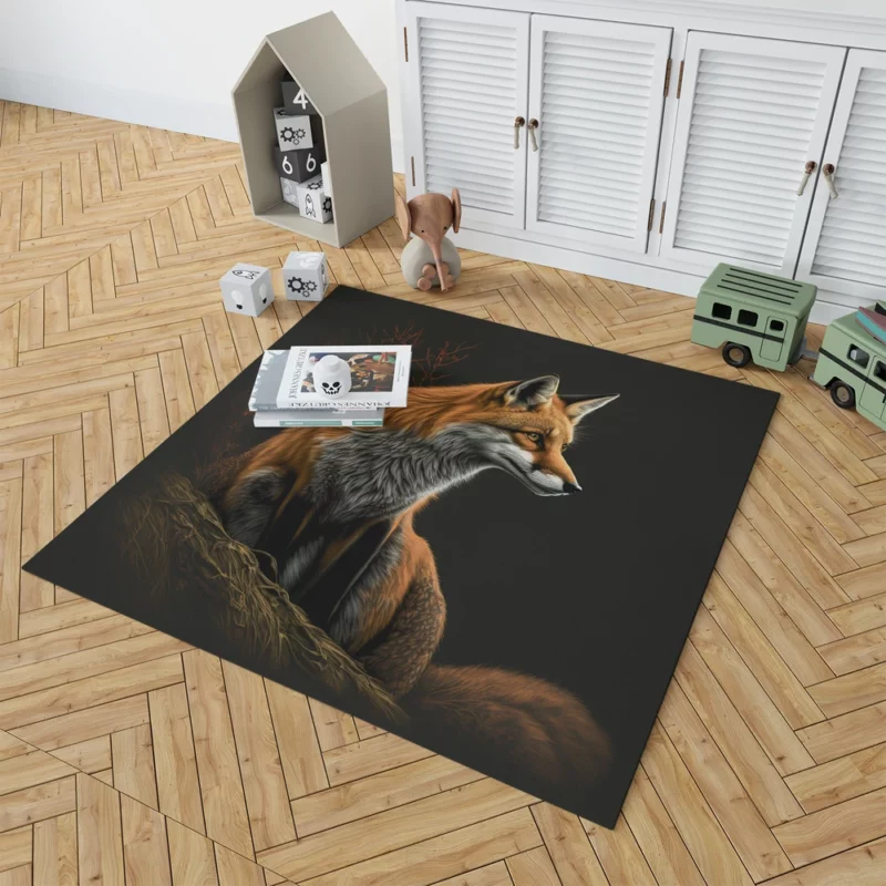 Fox Sitting on Hill Painting Rug 1