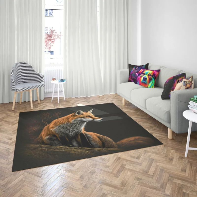 Fox Sitting on Hill Painting Rug 2