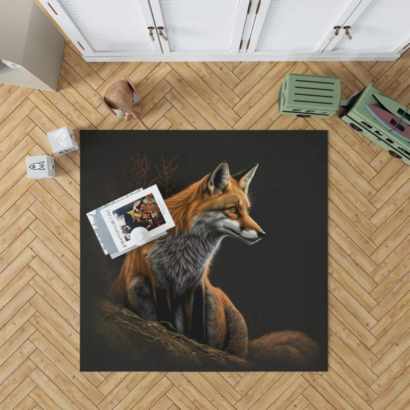 Fox Sitting on Hill Painting Rug