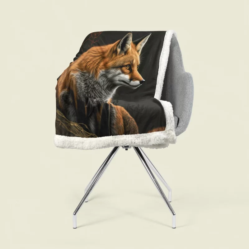 Fox Sitting on Hill Painting Sherpa Fleece Blanket 1