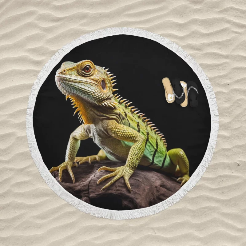 Full Body Lizard AI Art Round Beach Towel