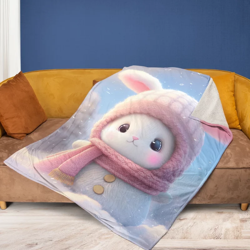 Funny Bunny Illustration Fleece Blanket 1