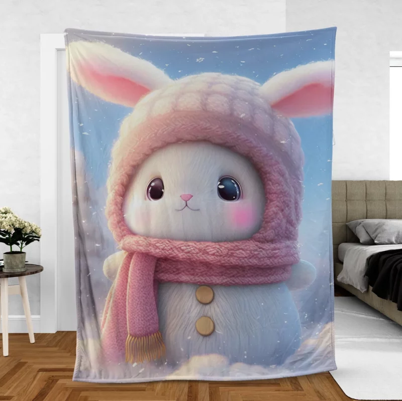 Funny Bunny Illustration Fleece Blanket