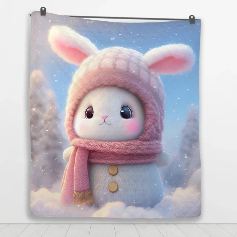 Funny Bunny Illustration Quilt Blanket 1