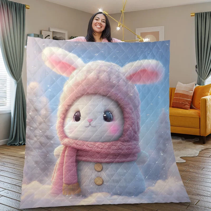 Funny Bunny Illustration Quilt Blanket