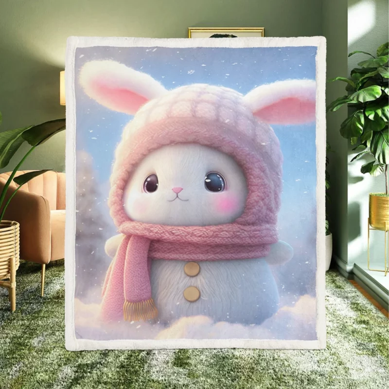 Funny Bunny Illustration Sherpa Fleece Blanket