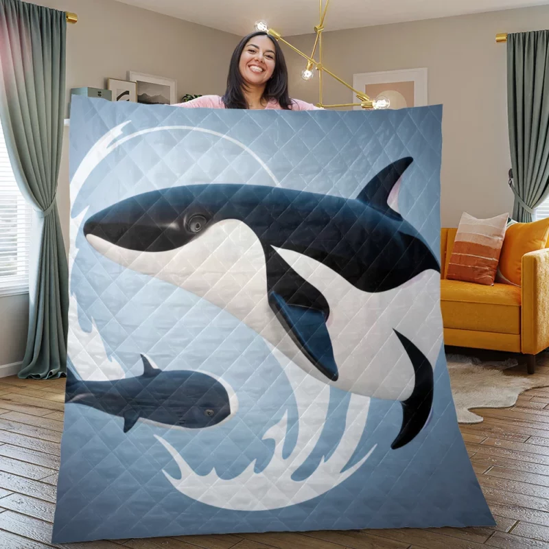 Funny Orca Logo Illustration Quilt Blanket