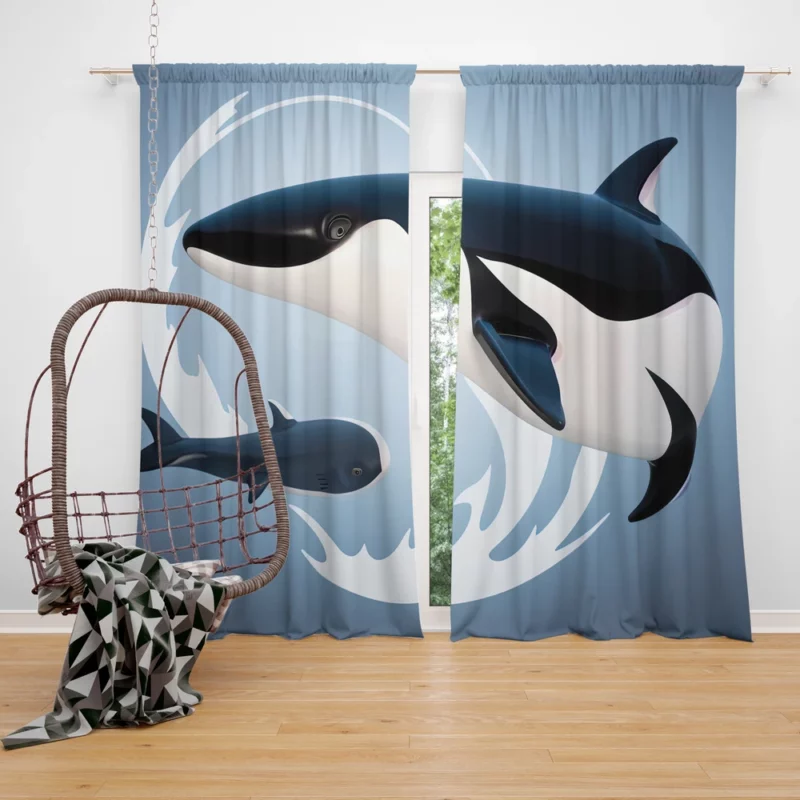 Funny Orca Logo Illustration Window Curtain