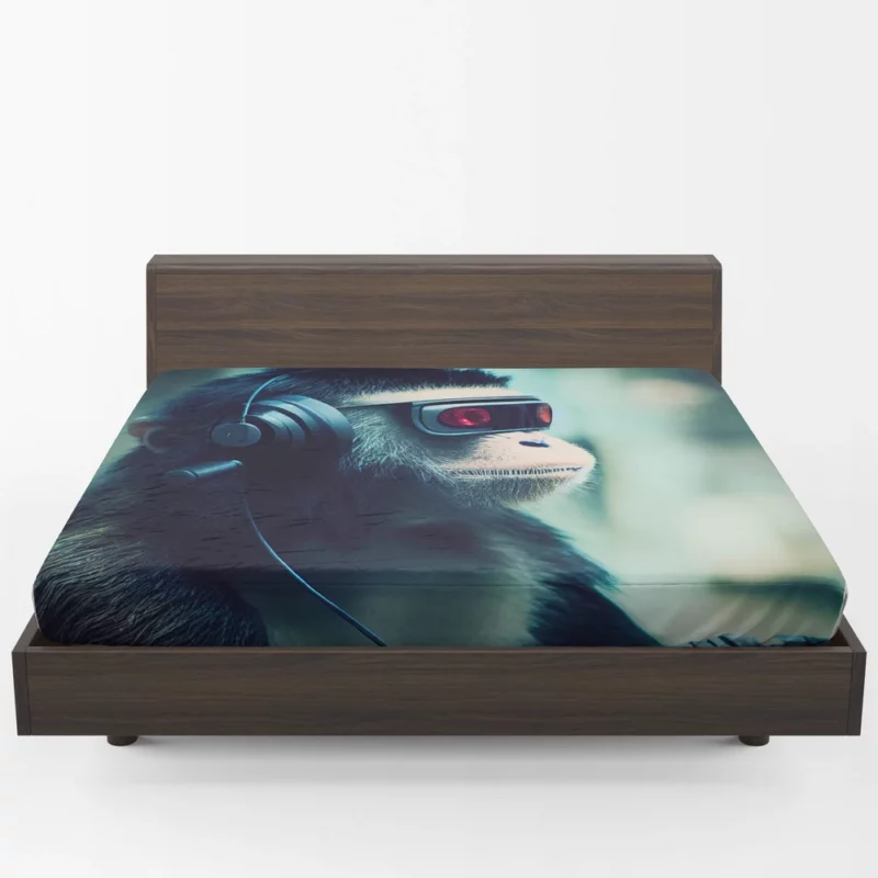 Futuristic Cyberpunk Monkey Fitted Sheet 1