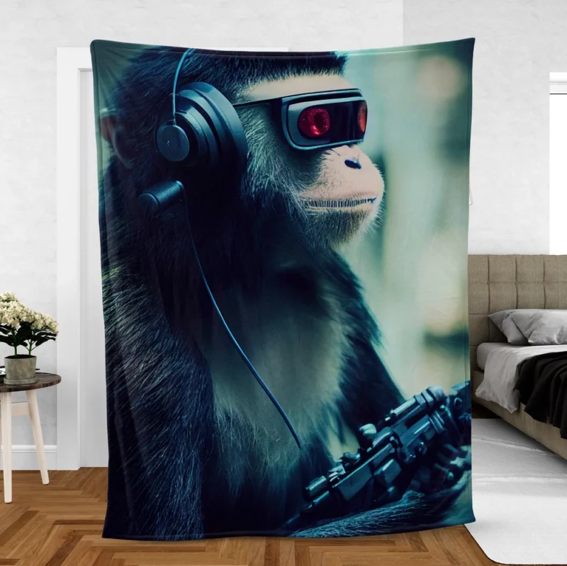 Futuristic Cyberpunk Monkey Fleece Blanket