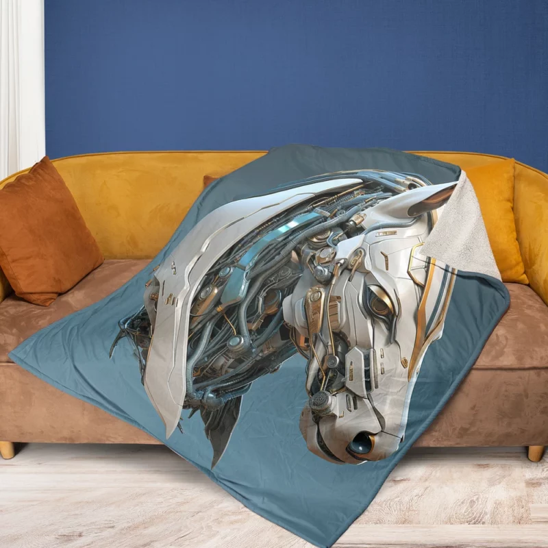 Futuristic Horse Head Fleece Blanket 1