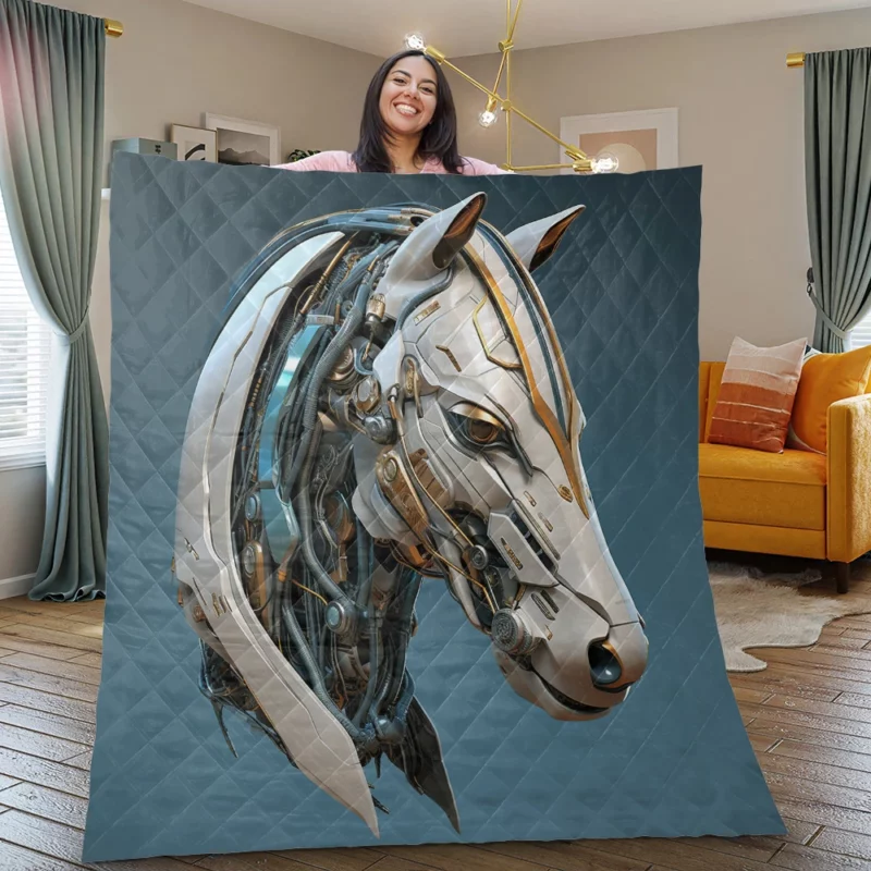 Futuristic Horse Head Quilt Blanket