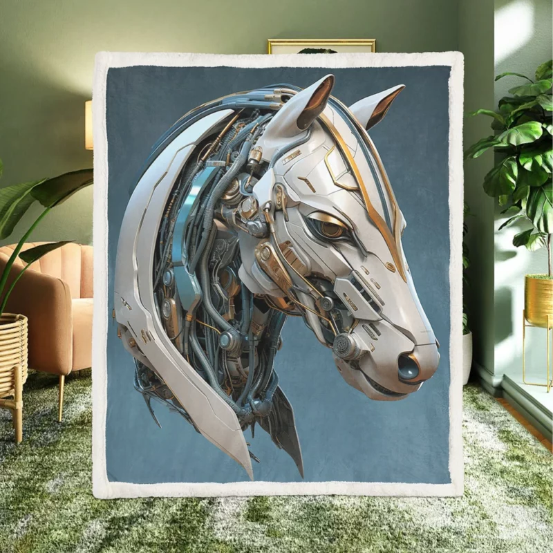 Futuristic Horse Head Sherpa Fleece Blanket