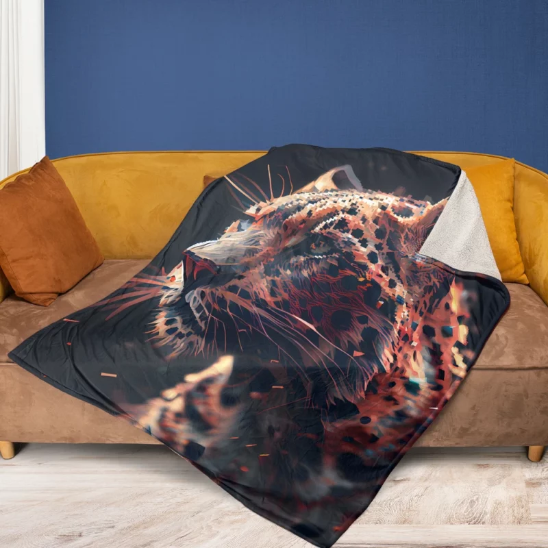 Futuristic Leopard Illustration Fleece Blanket 1