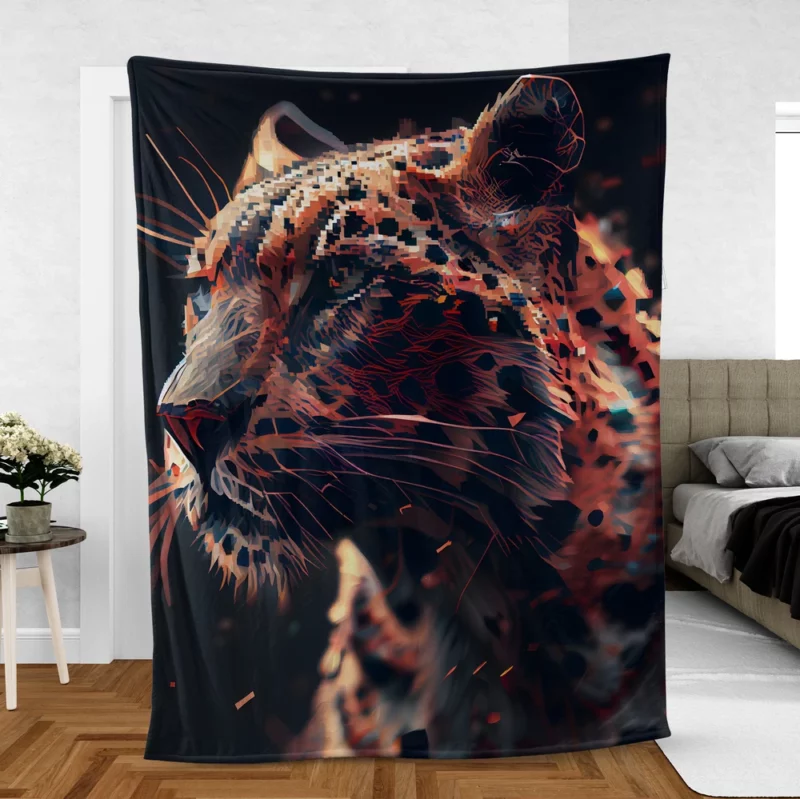 Futuristic Leopard Illustration Fleece Blanket