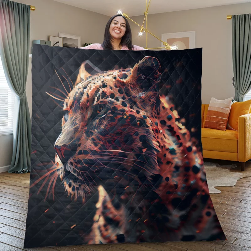 Futuristic Leopard Illustration Quilt Blanket