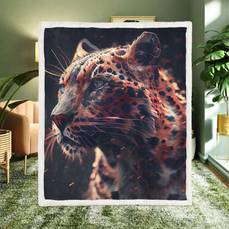 Futuristic Leopard Illustration Sherpa Fleece Blanket