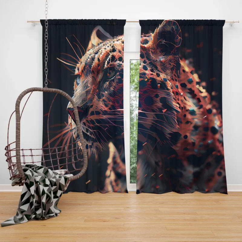 Futuristic Leopard Illustration Window Curtain