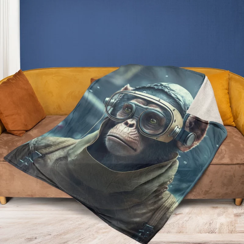 Futuristic Monkey in VR Fleece Blanket 1