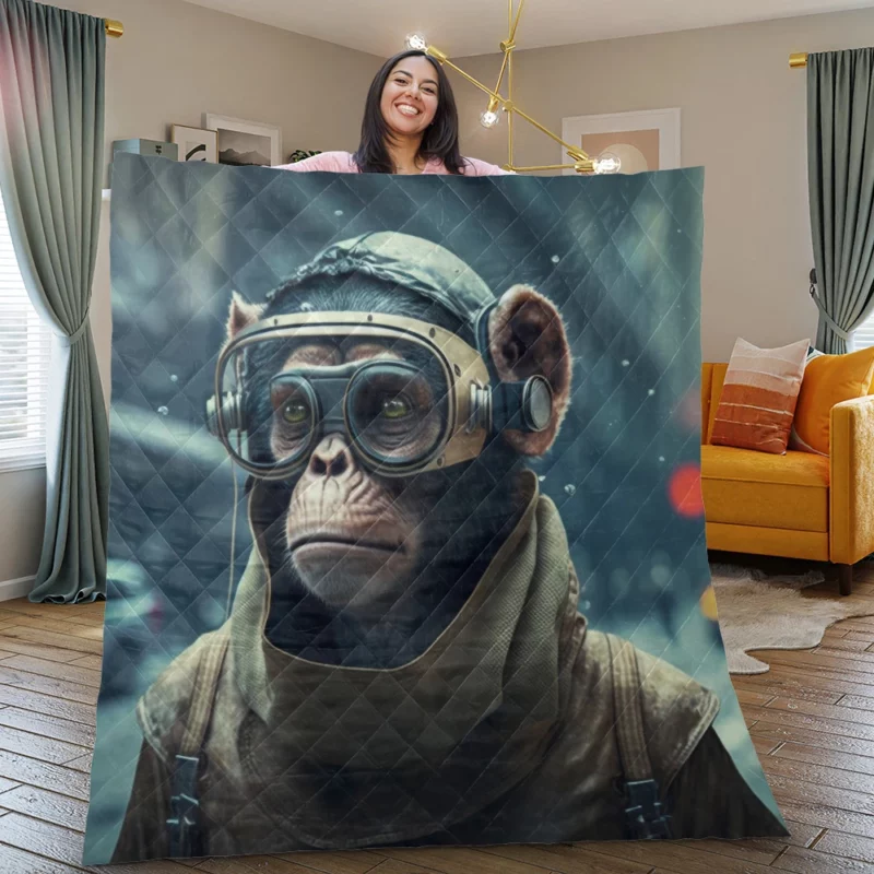 Futuristic Monkey in VR Quilt Blanket