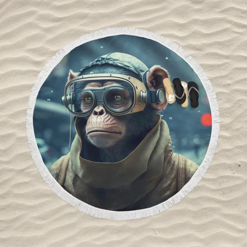 Futuristic Monkey in VR Round Beach Towel