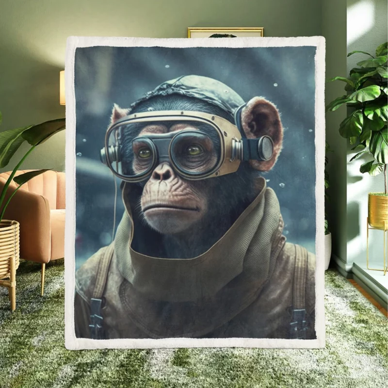 Futuristic Monkey in VR Sherpa Fleece Blanket