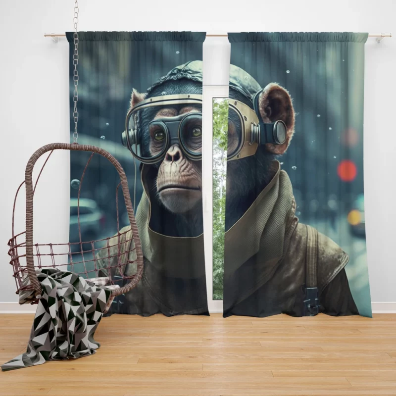 Futuristic Monkey in VR Window Curtain